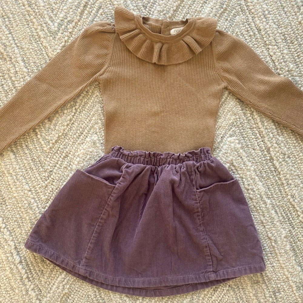 Next UK Cuordroy Skirt and Ruffle Sweater Set 3-4years
